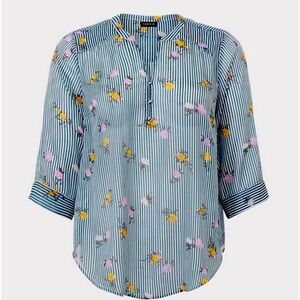 Torrid Harper Lurex Floral Chiffon Pullover Blue White‎ Striped Metallic Sz 2X